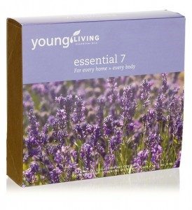 Young Living's Essential 7 Kit, a box with lavender plants on the front