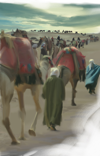 camel caravan drawing