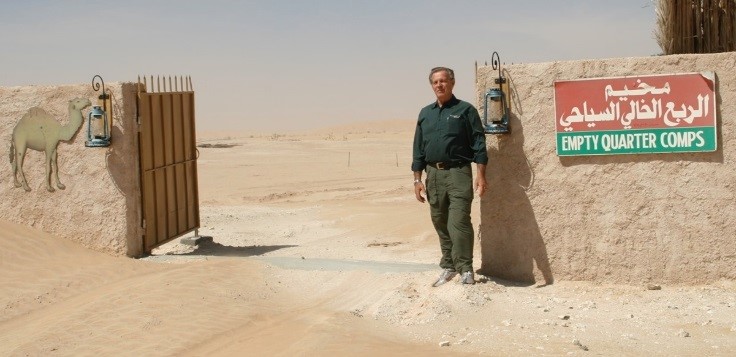 Gary at the camp in the Empty Quarter which stretches over 250,000 miles covering parts of Oman, Yemen, Saudi Arabia, and the United Arab Emirates.