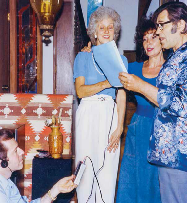 Gary taping Donna Riley, Clint Walker, and his wife Gigi singing at the Young Life Wellness Center in Mexico (1988).