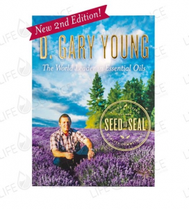 The cover of D. Gary Young: The World Leader in Essential Oils, showing D. Gary Young sitting in a field of lavender plants.